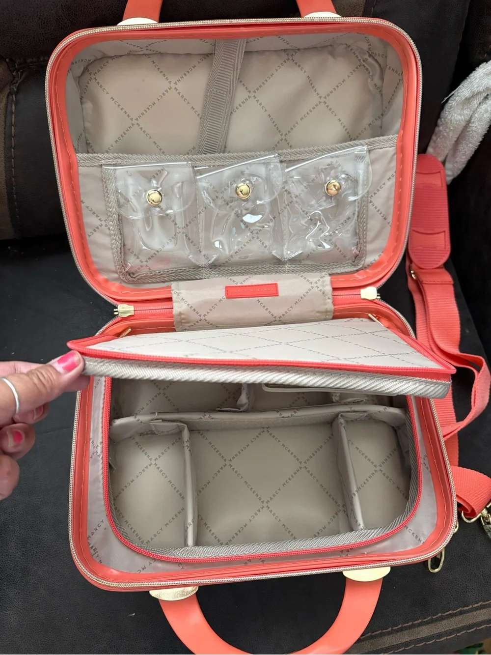 Hard case Quilted Coral Cosmetic Case with Gold Accents